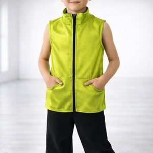 Metallic Lime Green Dance Costume Vest Boys Child S Hip Hop Jazz Stage Zip